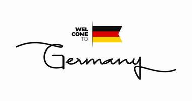 Welcome to Germany modern calligraphic text. German handwritten with flag isolated on white background. Hand drawn lettering style, script, line drawing, signature, calligraphy. Vector Illustration