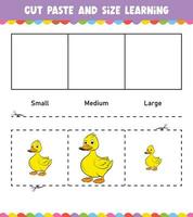 Learning sizes Cut and Paste easy activity worksheet game for children with Cute Animal vector