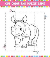 Cut color education worksheet game for kids color activity puzzle for children with Cute Animal vector