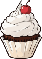 AI generated Sweet Choco Cup Cake with Cream and Cherry Cartoon png