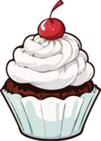 AI generated Delicious Cup Cake with Cream and Cherry on Top Cartoon png