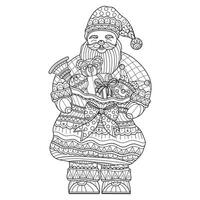 Santa and Christmas gifts hand drawn for adult coloring book vector