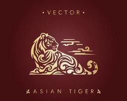 Stylized Golden Tiger on Maroon Background vector