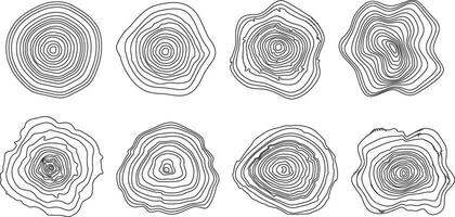 Abstract growth rings of a tree.Line design of a wooden stump. vector