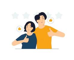 Like hand sign, public approval, Ok, feedback, agree, support, joy, happy couple approving showing thumbs up concept illustration vector