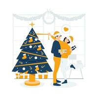 Happy couple hugging during Christmas, exchange gifts party, winter holidays gathering celebration concept illustration vector