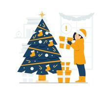 sorprendido niños abierto Navidad regalos fiesta, pino árbol, Papa Noel noel, trineo, invierno Días festivos reunión celebracion concepto ilustración vector