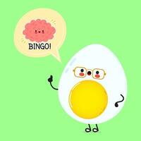 Egg with speech bubble and brain character. Vector hand drawn cartoon kawaii character illustration. Isolated green background. Egg poster and brain