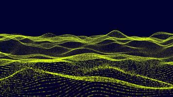 technologie digitaal Golf achtergrond concept. abstract beweging Golf blauw dots met gloeiend onscherp deeltjes achtergrond. video