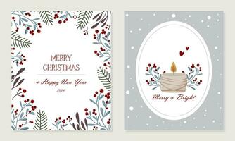 Two Christmas cards with candles and berries vector