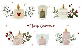 Christmas candles and wreaths in different shapes vector