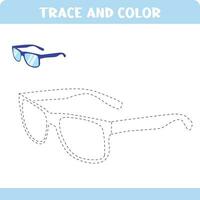 Trace and color educational worksheet for kids. Tracing glasses. Activity color pages vector