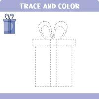 Trace and color educational worksheet for kids. Tracing gift box. Activity color pages vector