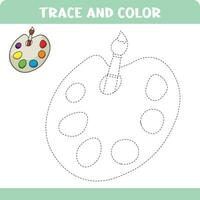 Trace and color educational worksheet for kids. Tracing palette. Activity color pages vector