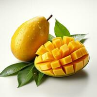 closeup photo of fresh mango flowers on an isolated white background Generative AI