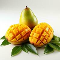 closeup photo of fresh mango flowers on an isolated white background Generative AI