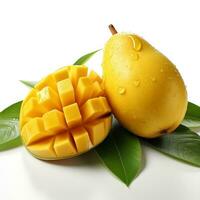 closeup photo of fresh mango flowers on an isolated white background Generative AI