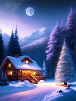 AI generated View Of House With Christmas Tree And Winter Night background photo