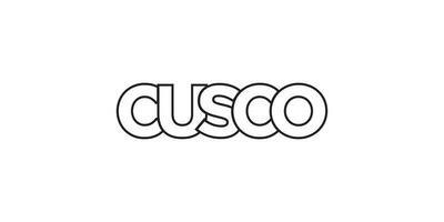 Cusco in the Peru emblem. The design features a geometric style, vector illustration with bold typography in a modern font. The graphic slogan lettering.