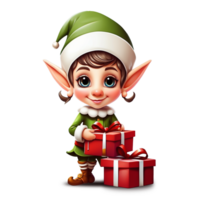 allegro Natale elfo con regalo ai generativo png