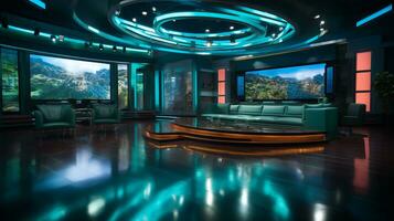 empty television studio broadcast room Generative AI photo