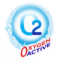 o2 oxi activo oxigeno logo inoco azul en púrpura png
