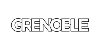 Grenoble in the France emblem. The design features a geometric style, vector illustration with bold typography in a modern font. The graphic slogan lettering.