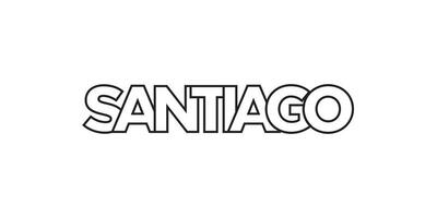 Santiago in the Chile emblem. The design features a geometric style, vector illustration with bold typography in a modern font. The graphic slogan lettering.