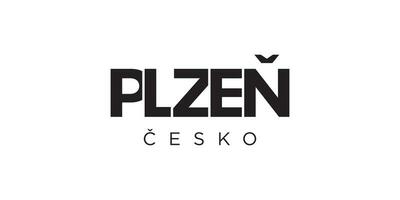 Plzen in the Czech emblem. The design features a geometric style, vector illustration with bold typography in a modern font. The graphic slogan lettering.