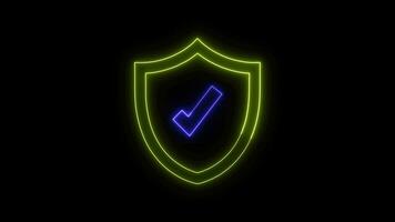 Cyber security glowing icon with shield and check mark. Security concept video
