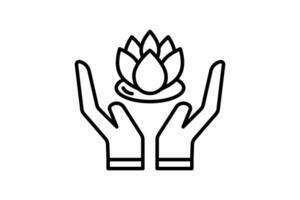 hand holding lotus icon. icon related to meditation, wellness, spa. line icon style. simple vector design editable