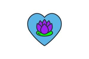 lotus in heart icon. icon related to meditation, wellness, spa. flat line icon style. simple vector design editable