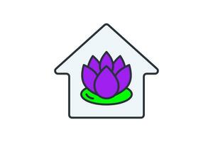 lotus home icon. icon related to meditation, wellness, spa. flat line icon style. simple vector design editable