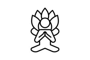 meditation icon. human with lotus flower. icon related to meditation, wellness, spa. line icon style. simple vector design editable