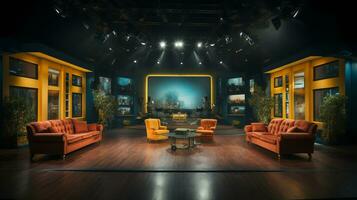 empty television studio broadcast room Generative AI photo