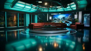 empty television studio broadcast room Generative AI photo