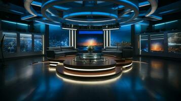 empty television studio broadcast room Generative AI photo