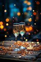 Champagne glasses and candlelight during New Year's celebration Generative AI photo