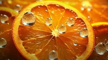 de cerca foto de naranja con agua gotas generativo ai