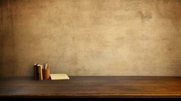 empty desk table with Vintage grunge paper background Generative AI photo