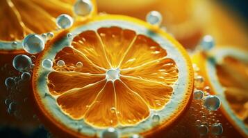 closeup photo of orange with water droplets Generative AI