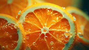 de cerca foto de naranja con agua gotas generativo ai