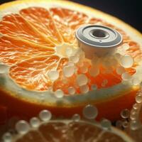 closeup photo of orange with water droplets Generative AI