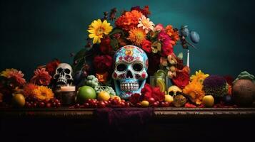 día de el muerto composición con Copiar espacio generativo ai foto