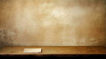 empty desk table with Vintage grunge paper background Generative AI photo