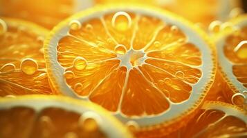 closeup photo of orange with water droplets Generative AI