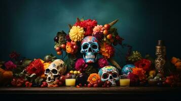 Day of the Dead composition with copy space generative AI photo