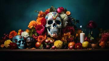 Day of the Dead composition with copy space generative AI photo