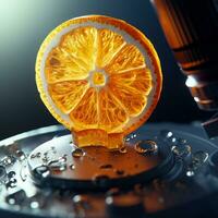 de cerca foto de naranja con agua gotas generativo ai