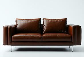 Brown leather couch. AI Generative photo